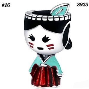 #16 Silver Red Native Girl Charm S925